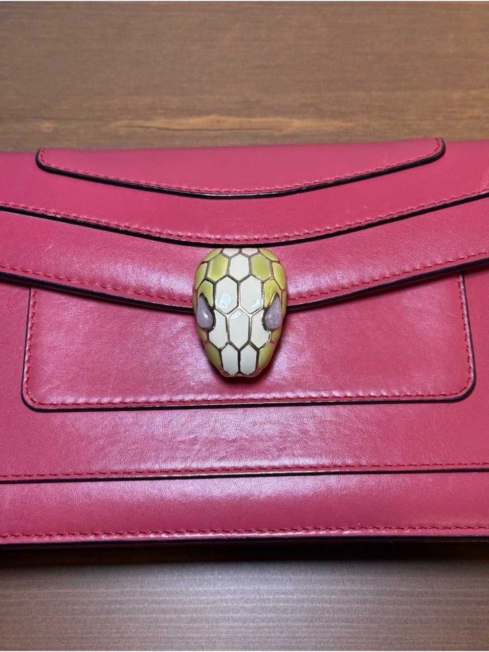 Bvlgari Serpenti Forever Fuchsia Pink Leather Crossbody Shoulder Bag Gold Chain